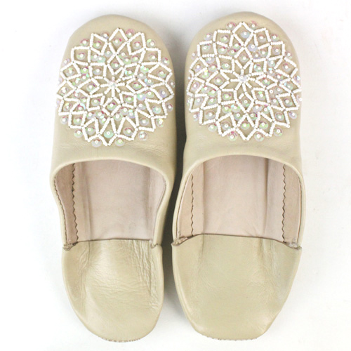 バブーシュ ビーズスパンコール S20クリームx白xオーロラ