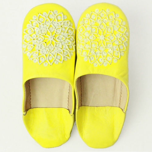 バブーシュ ビーズスパンコール S11レモンx白x白