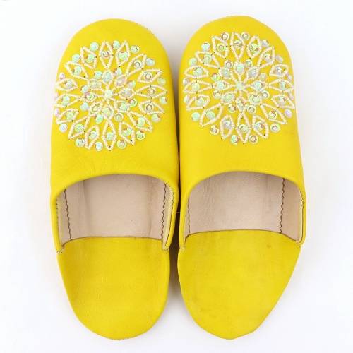 バブーシュ ビーズスパンコール S13黄 粉x白xオーロラ