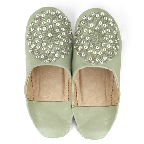 バブーシュ ビーズスパンコール F1わかなxシルバーxシルバー