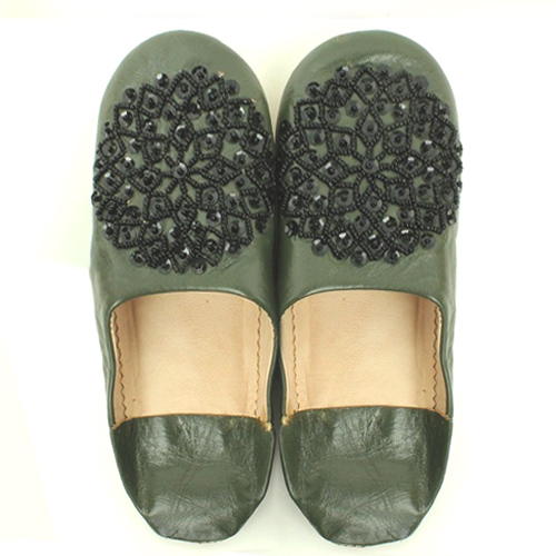 バブーシュ ビーズスパンコール F11ダークグリーンx黒x黒