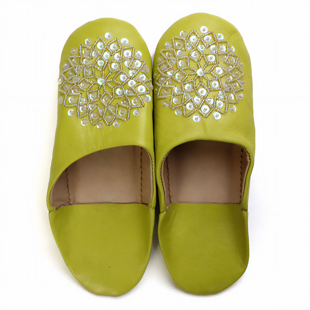 バブーシュ ビーズスパンコール S31黄緑xアイボリーxオーロラ