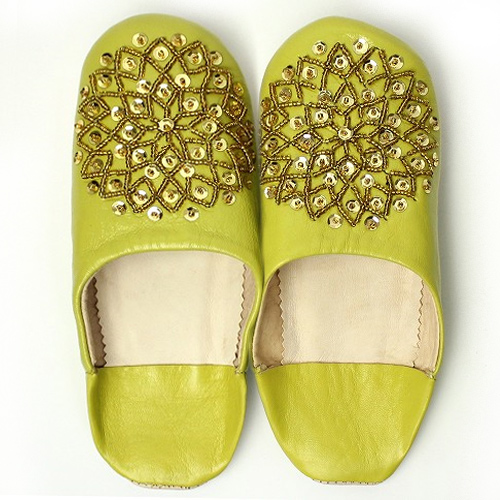 バブーシュ ビーズスパンコール S31黄緑xゴールドxゴールド