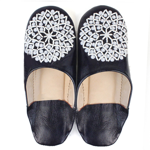 バブーシュ ビーズスパンコール S33濃紺x白x白