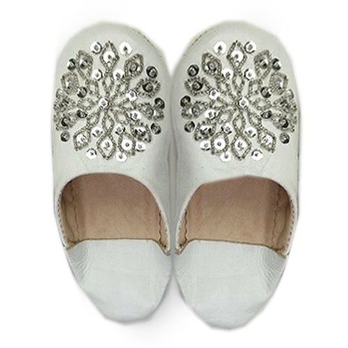 バブーシュ　ビーズスパンコール　子供用　S2白xシルバーxシルバー