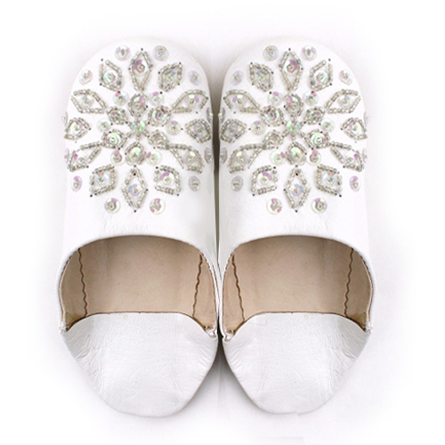 バブーシュ ビーズスパンコール 子供用 S2白xシルバーxオーロラ