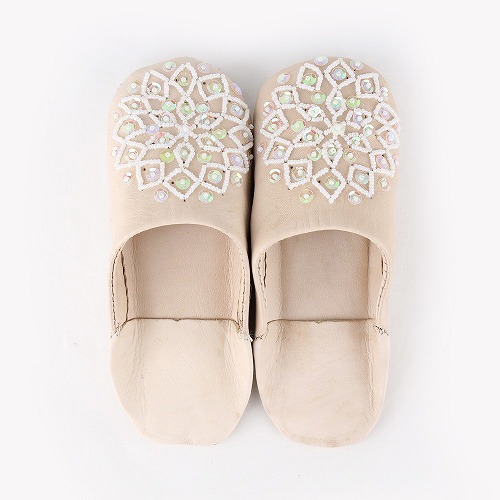 バブーシュ ビーズスパンコール 子供用 生成x白xオーロラ