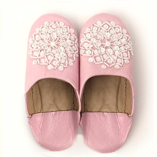 バブーシュ　ビーズスパンコール　子供用　S8薄ピンクx白x白