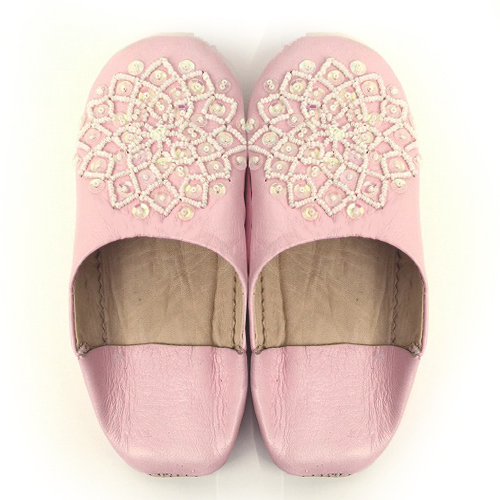 バブーシュ　ビーズスパンコール　子供用　S8薄ピンクx白xオーロラ