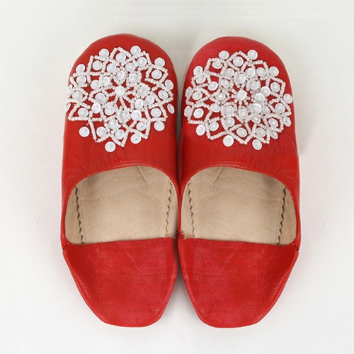 バブーシュ ビーズスパンコール 子供用 S6赤x白x白