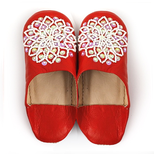 バブーシュ　ビーズスパンコール　子供用　S6赤x白xオーロラ