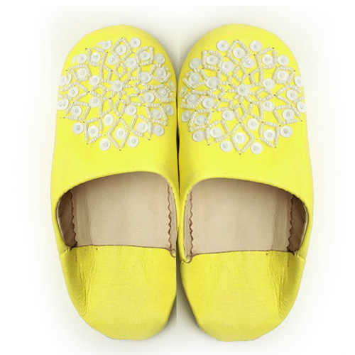 バブーシュ　ビーズスパンコール　子供用　S11レモンx白x白