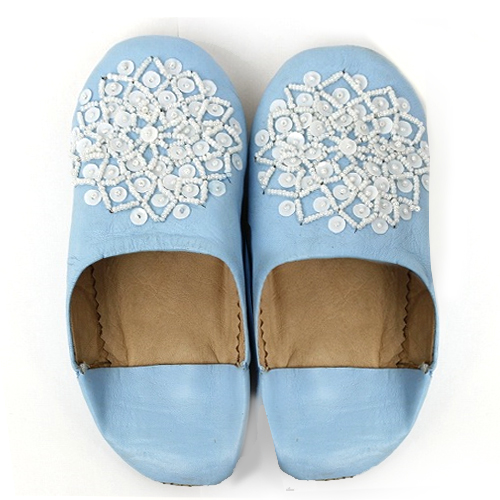 バブーシュ　ビーズスパンコール　子供用　S3水色x白x白