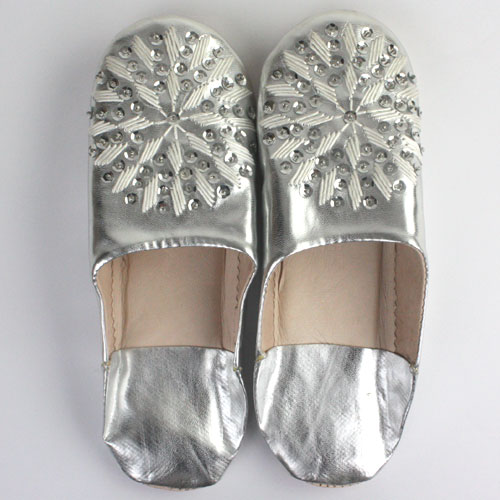 バブーシュ刺繍スパンコール シルバーx000白xシルバー