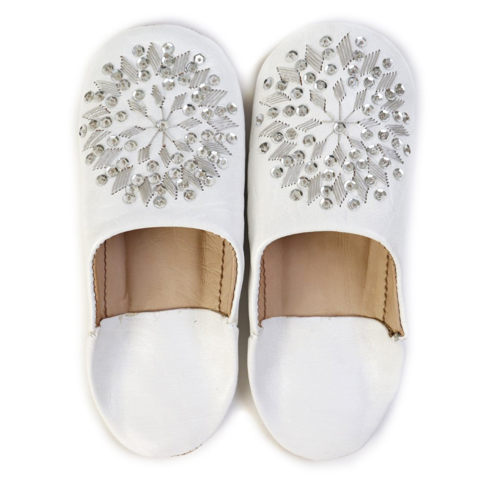 バブーシュ刺繍スパンコール S2白x103グレーxシルバー