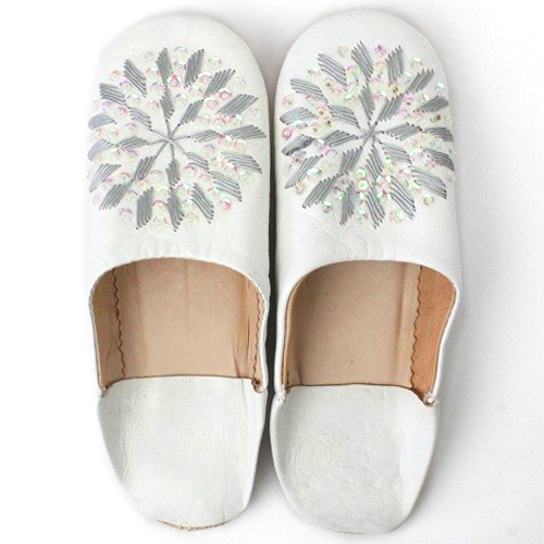 バブーシュ刺繍スパンコール S2白x103グレーxオーロラ