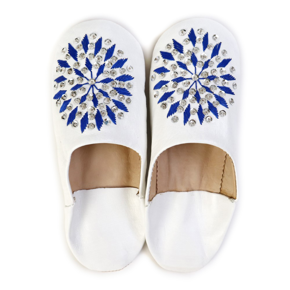 バブーシュ刺繍スパンコール S2白x803青xシルバー