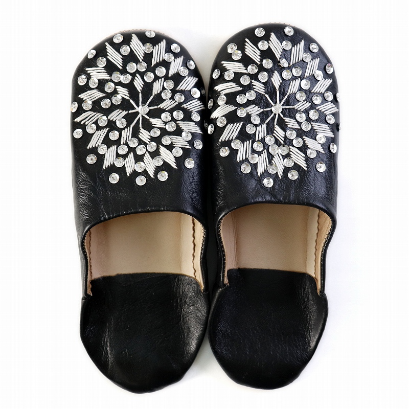 バブーシュ刺繍スパンコール S1黒x000白xシルバー