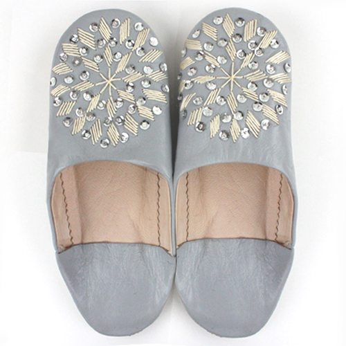 バブーシュ刺繍スパンコール F5ゆきぐもx102ベージュxシルバー 39/41