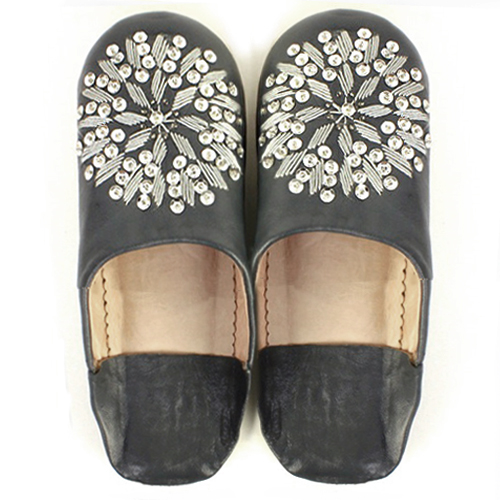 バブーシュ刺繍スパンコール S29ダークグレーx103グレーxシルバー