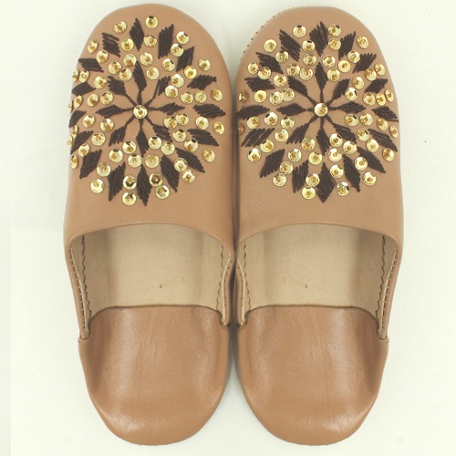 バブーシュ刺繍スパンコール F2カフェオレx404焦げ茶xゴールド