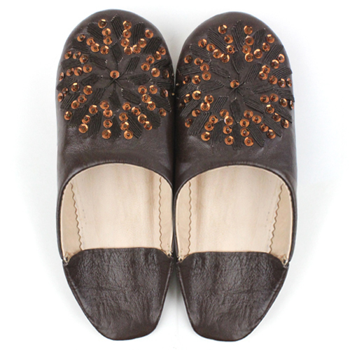 バブーシュ刺繍スパンコール S7焦げ茶x404焦げ茶x茶