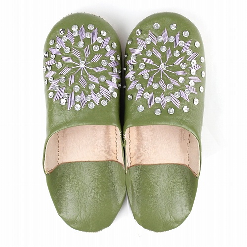 バブーシュ刺繍スパンコール グリンティーxラベンダーxシルバー