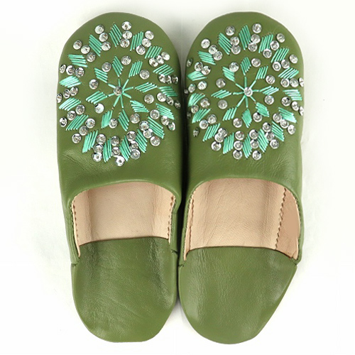 バブーシュ刺繍スパンコール F3グリーンティxミントxシルバー