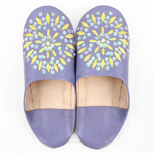 バブーシュ刺繍スパンコール S5ラベンダーx黄色xオーロラ