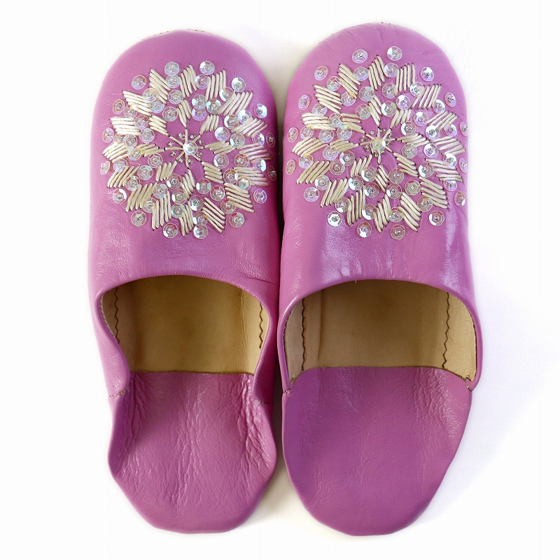 バブーシュ刺繍スパンコール F7ピンクx101ベージュxオーロラ