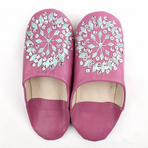 バブーシュ刺繍スパンコール F7ピンクxミントxシルバー