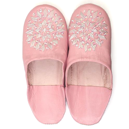 バブーシュ刺繍スパンコール S8薄ピンクx000白xオーロラ