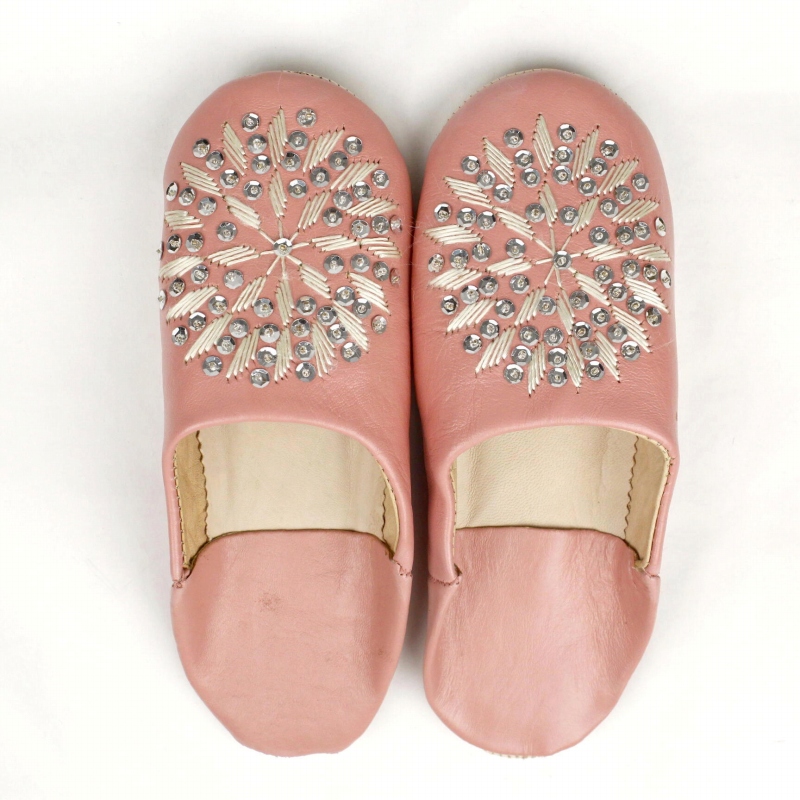 バブーシュ刺繍スパンコール S26サーモンx101ベージュxシルバー