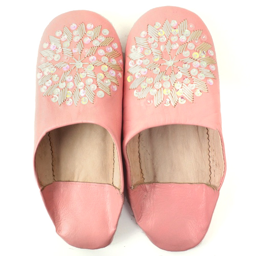 バブーシュ刺繍スパンコール S26サーモンx101ベージュxオーロラ