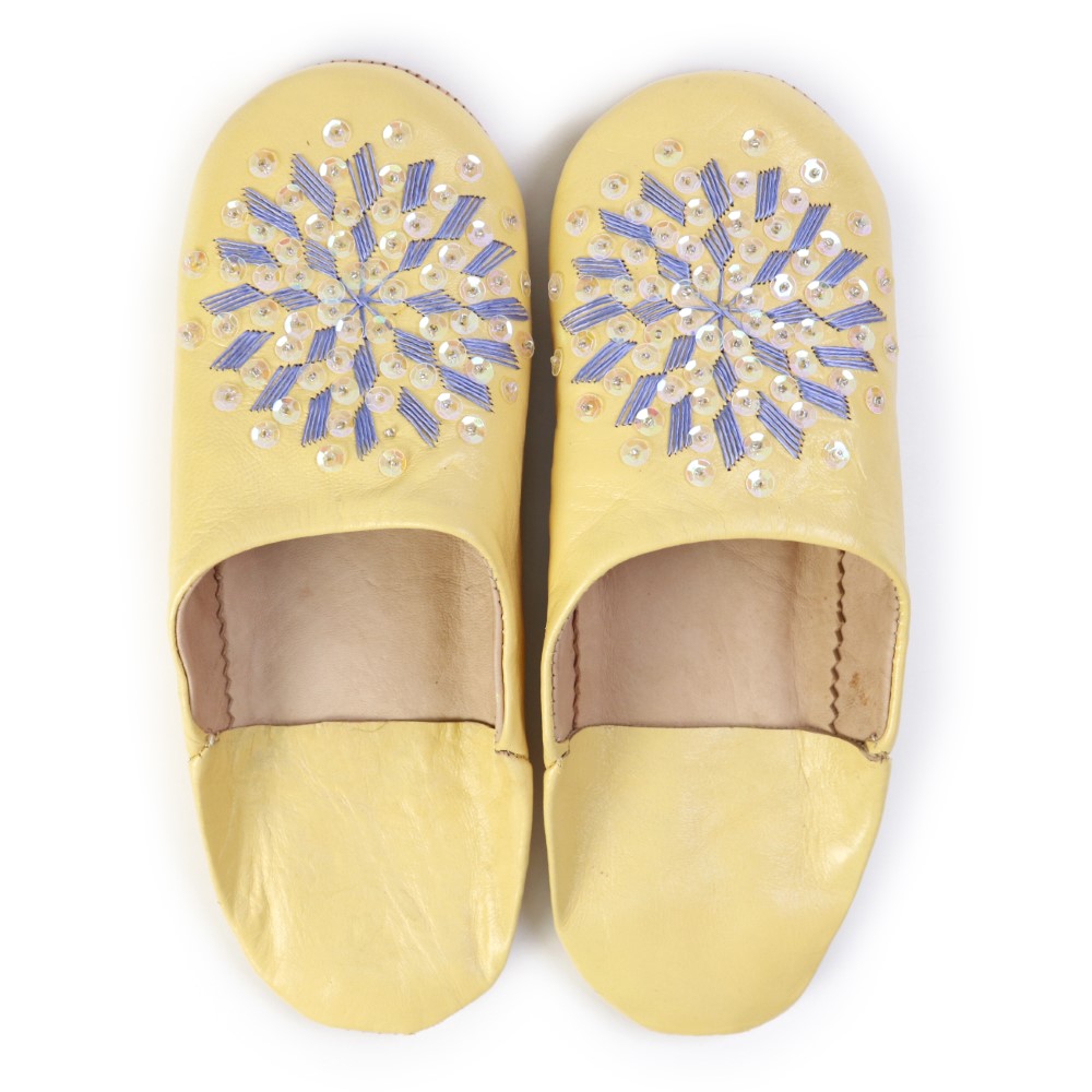 バブーシュ刺繍スパンコール S20クリームx701ラベンダーxオーロラ