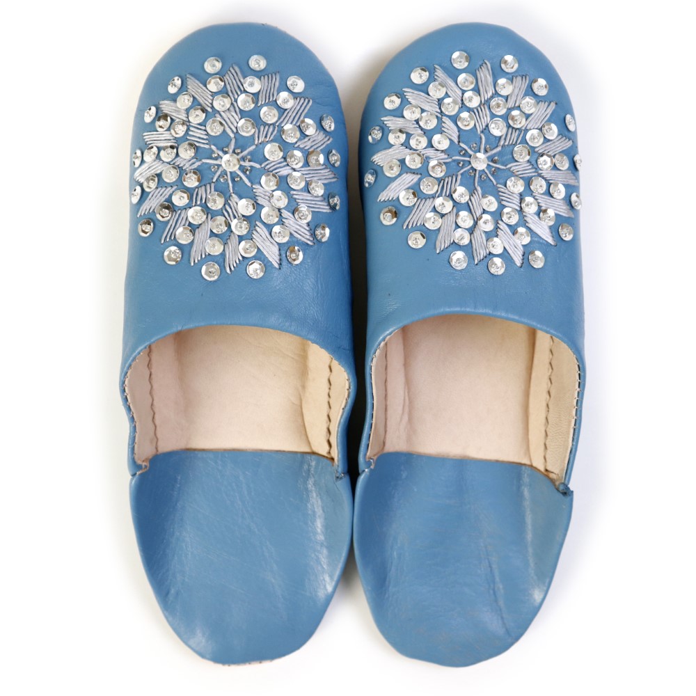 バブーシュ刺繍スパンコール F9あおぞらx103グレーxシルバー