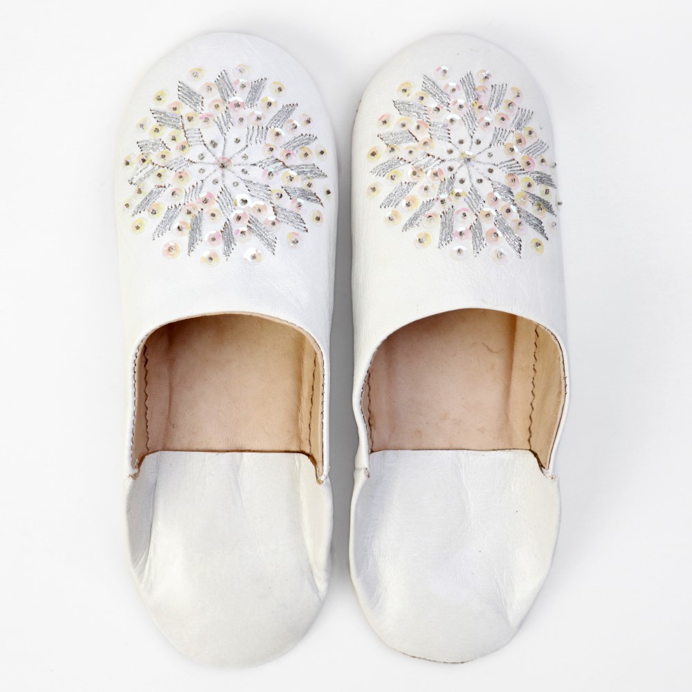 バブーシュ刺繍 S2白xシルバー刺繍xオーロラスパン