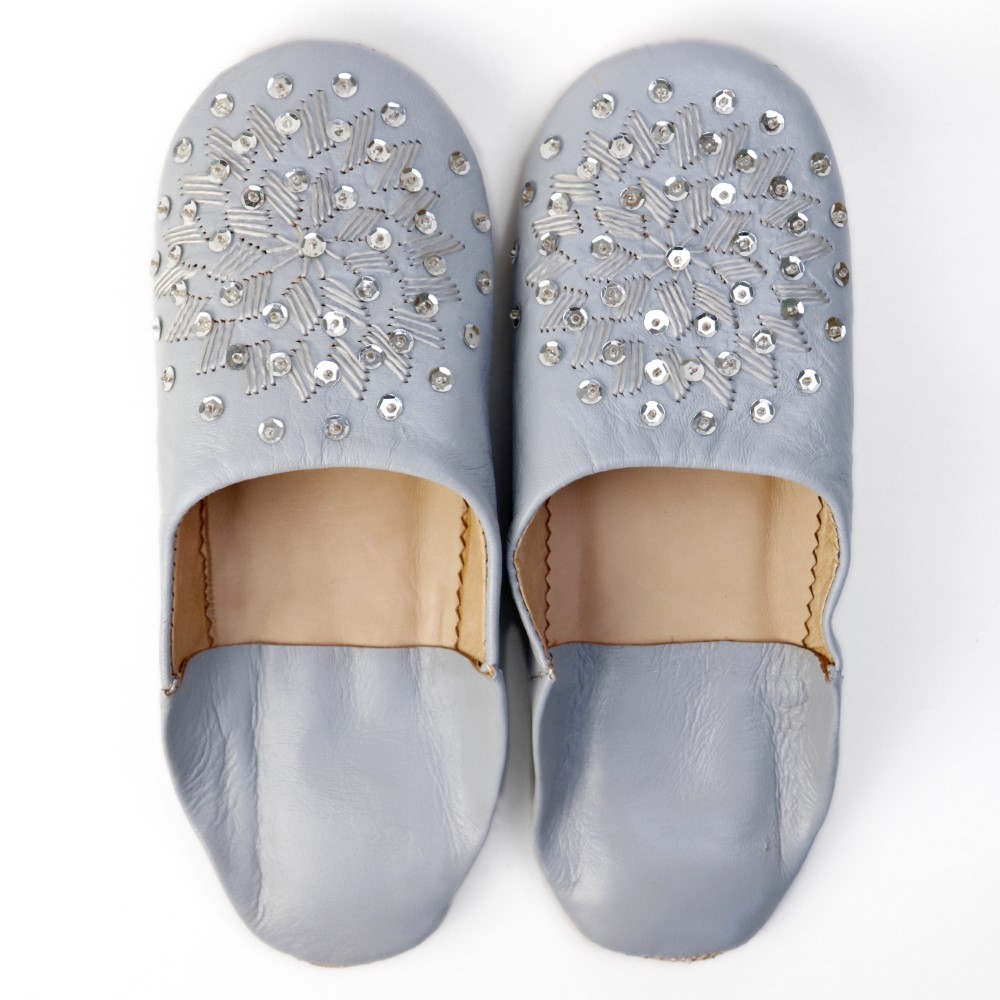 バブーシュ刺繍スパンコール F5ゆきぐもx103グレー刺繍xシルバー 39/41