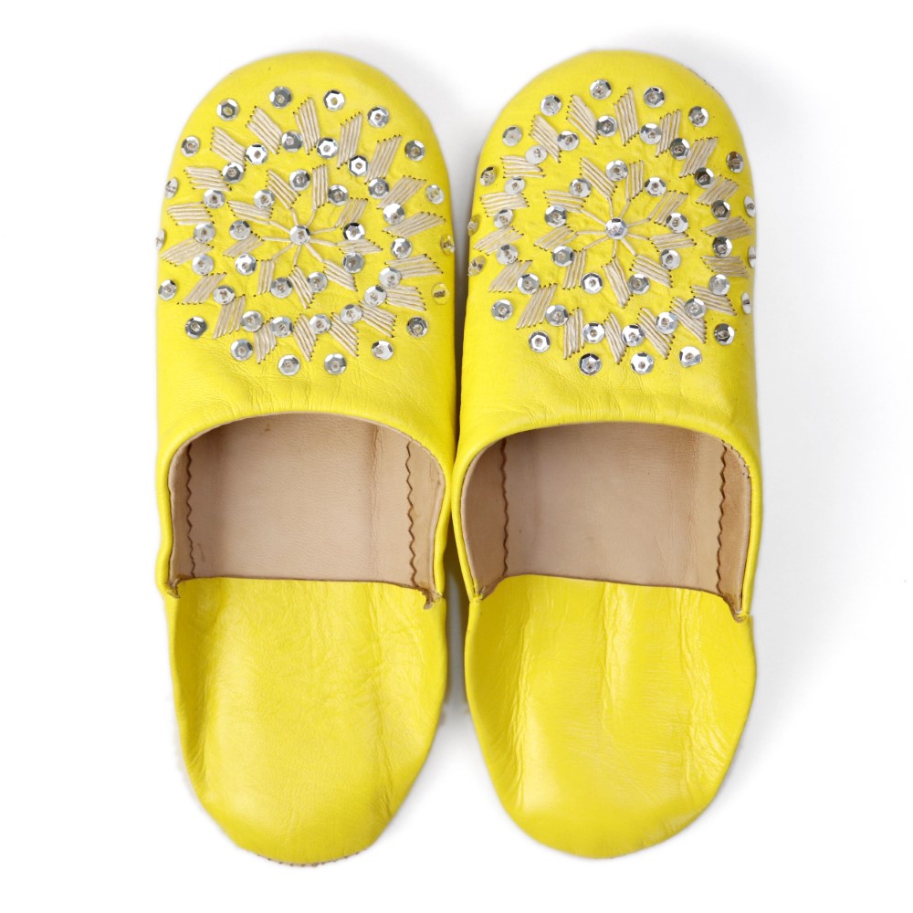 バブーシュ刺繍スパンコール  S4黄x101ベージュ刺繍xシルバー 39/41