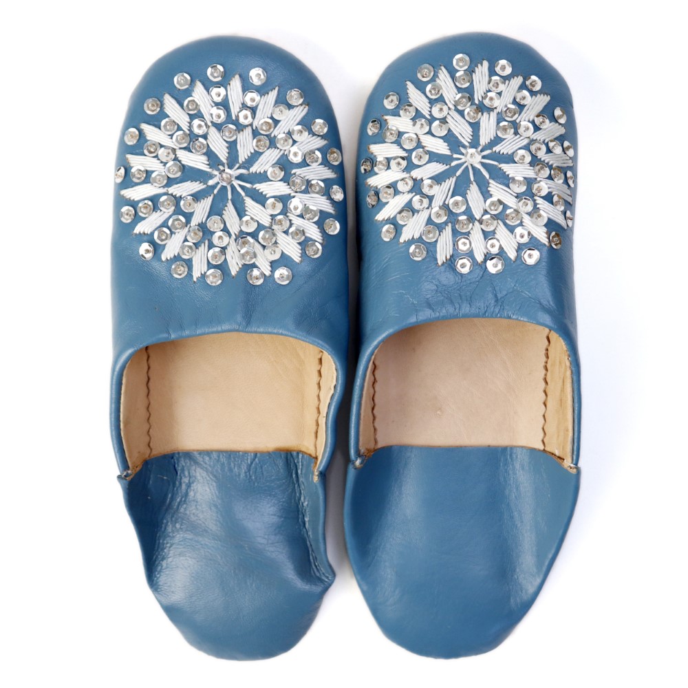 バブーシュ刺繍スパンコール  F9あおぞらx000白刺繍xシルバー 39/41