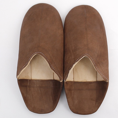 バブーシュ(硬底)無地　線入ふち縫い　茶