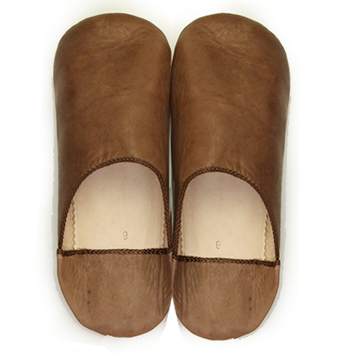 バブーシュ　先丸(革硬底)無地　縁布　S12薄茶　39/43