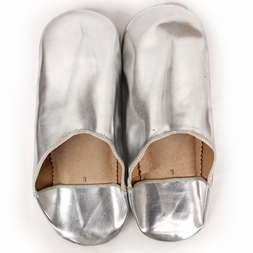 バブーシュ先丸 硬底 無地 縁布 シルバー 43