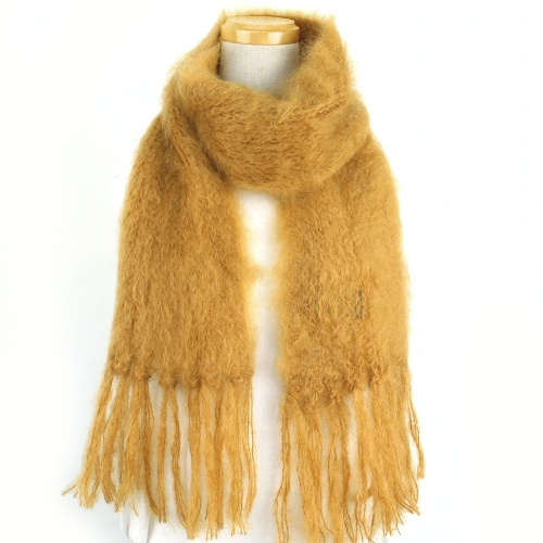 【SALE】ラモヘアマフラー 20x135 アンバー 起毛フリンジ12CM @10000→8000円
