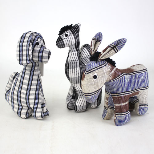 ブルキナ伝統布動物人形 大 ロバ・イヌ・ラクダ 柄アソート