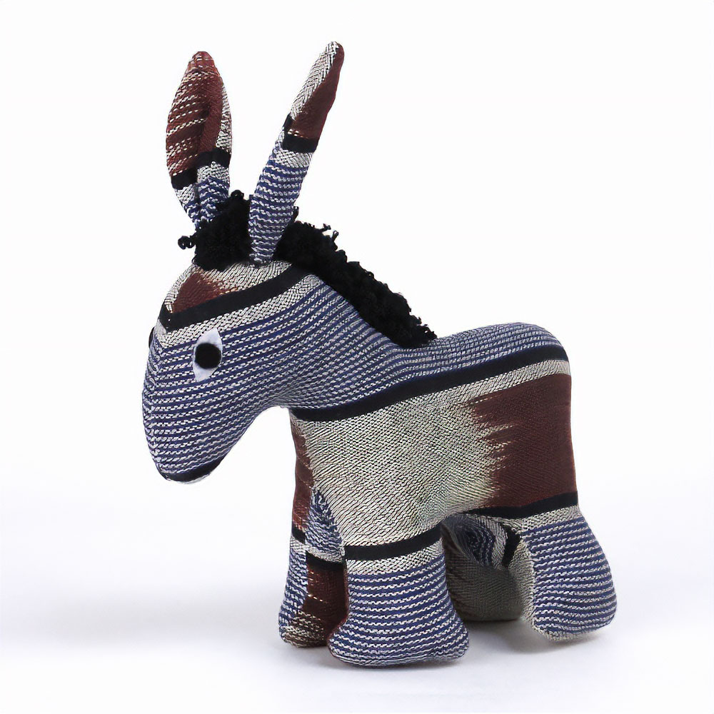 ブルキナ伝統布動物人形 中 青柄