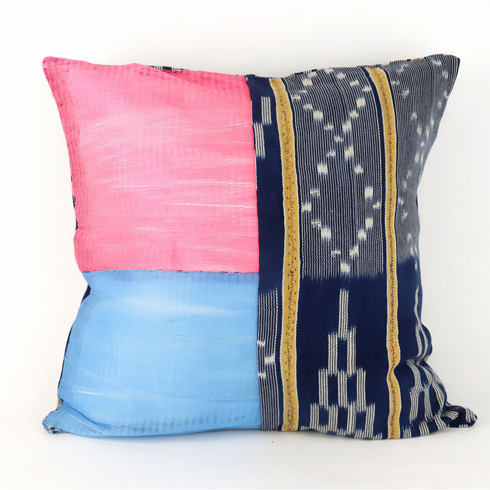 バウレ布クッションカバー 密集メッシュ装飾 ピンクターコ 23SS一点物 @4500→3600円