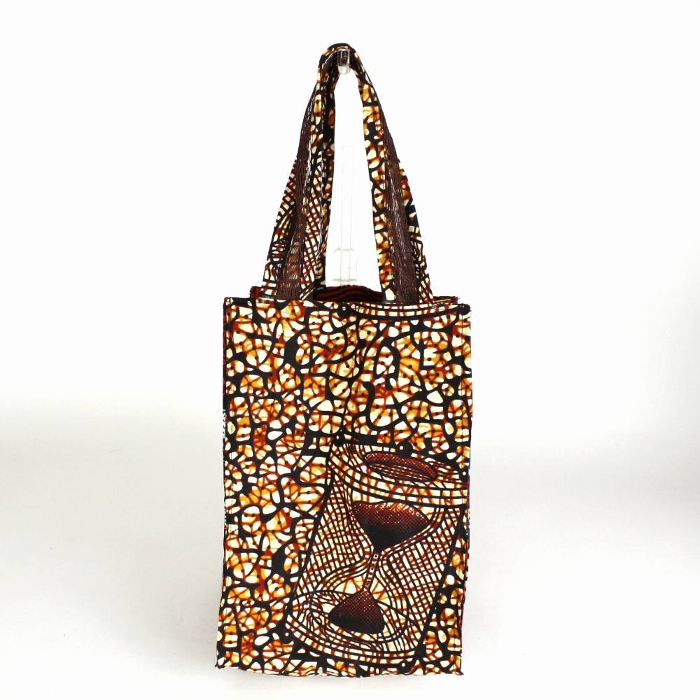 メッシュハンドル 縦長トートバッグ パーニュ2柄ミックス 茶 24SS一点物 @5600→4480