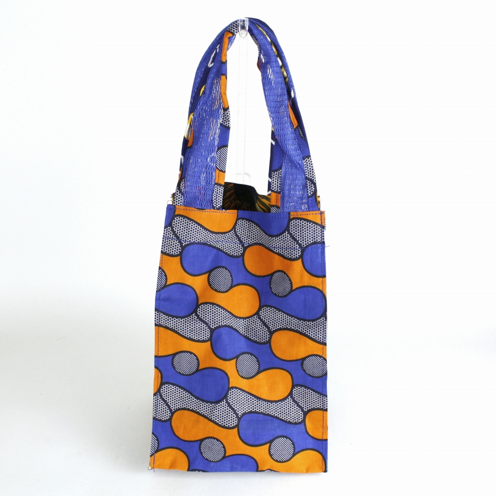 メッシュハンドル 縦長トートバッグ パーニュ2柄ミックス 青 24SS一点物 @5600→4480