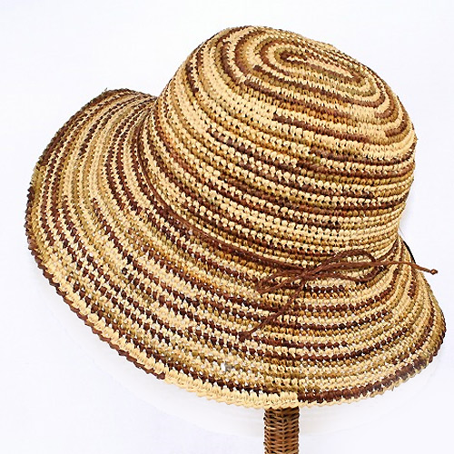 【SALE】ラフィア細編み帽子だ円ゼブラ つば10ワイヤー赤茶9000→7500